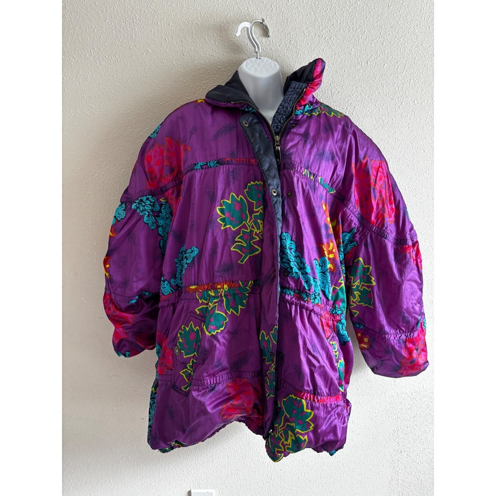 Obermeyer Vintage 80s Purple Floral Down Ski Jacket 8 Retro Puffer India Coat
